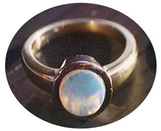 Opal Collection 18ct ring set with a blue water opal by Xing Design